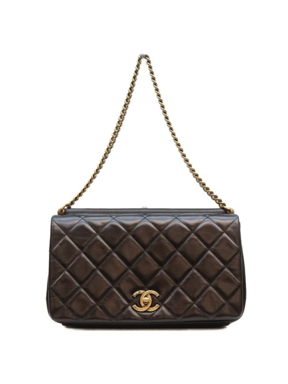 Chanel Black Vintage Calfskin Paris in Rome Gold Bar Flap Shoulder Bag